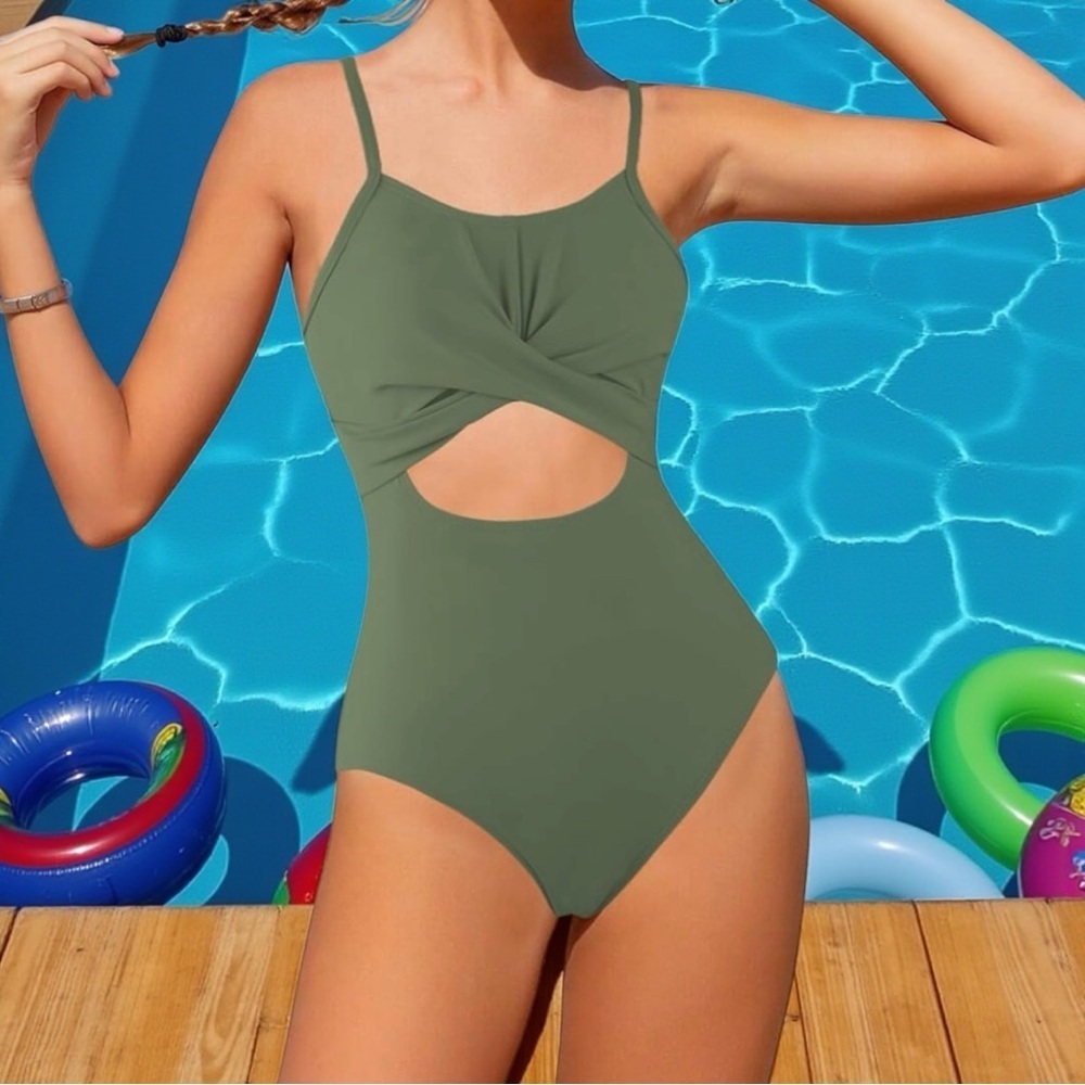 🌴 Tropical Vibes! Girls’ Green Swimsuit + Cover-Up Set | Size 9–10Y - Picture 3 of 12